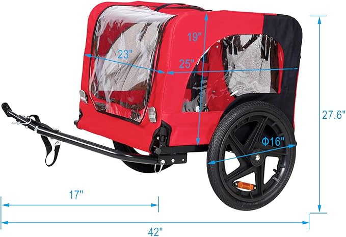 Pet Dog Bike Trailer, Dog Bike Trailer w/16 Wheels, Dog Cart for Small & Large Pets, Pet Bike Trailer w/88lbs Capacity, Bicycle Trailer w/Reflectors, Non-Slip Floor, Waterproof Me