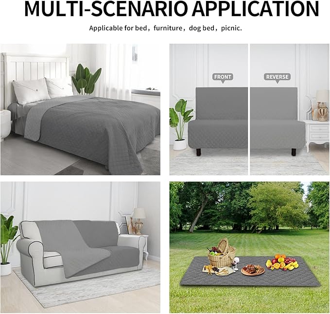 Easy-Going 100% Waterproof Dog Bed Cover Reversible Leak Proof Couch Cover Washable Sofa Cover Furniture Protector Blanket for Pets Kids Children Dog Cat (52x86 Inch, Gray/Light Gray)