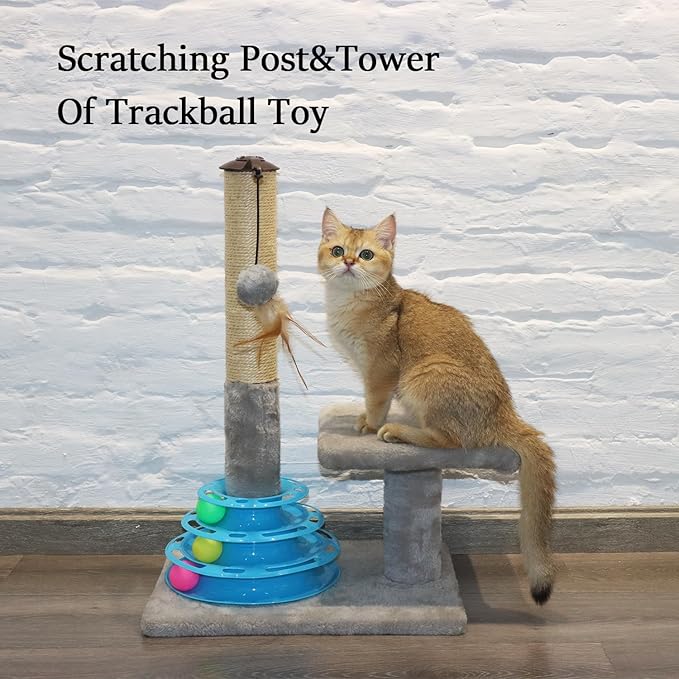 Tall Cat Scratching Post Kitten Sisal Scratcher Tree with Cat Tracks Toy Balls for Indoor Cats and Kittens - 25 inches