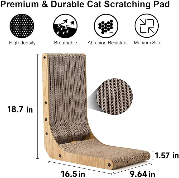 FUKUMARU Cat Scratcher, 18.7 Inch L Shape Cat Scratch Pad Wall Mounted, Cat Scratching Cardboard with Ball Toy for Indoor Cats