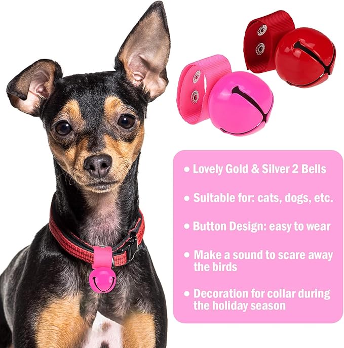 SCENEREAL Large Dog Collar Bell, 2 Pack Dog Bell for Collar, Noise Maker Extra Loud Anti-Theft Bell for Training, Hiking, Walking, Hunting, Pet Tracker, Save Birds & Wildlife