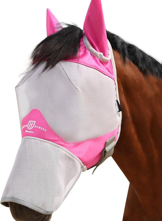 Harrison Howard Full Face Horse Fly Mask UV Protection and Breathable Mask for Equine Use Comfortable Fly Mask for Horses Magenta XL