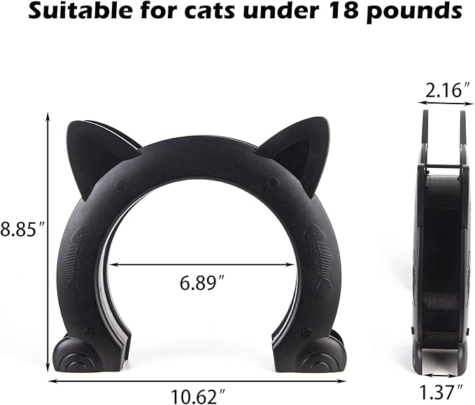 Cat Door Interior Door No-Flap Cat Door Fits Both Solid and Hollow Indoors Door Pet Doors for Cat, Easy DIY Setup (Black,L)