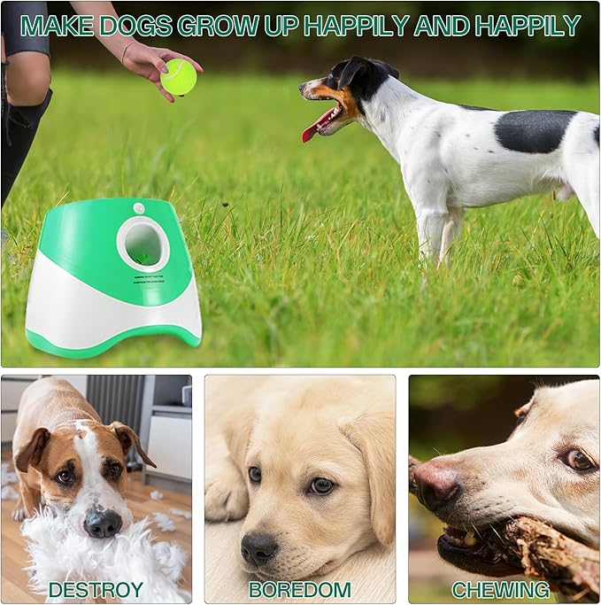 Automaitc Dog Ball Launcher - Dog Fetch Machine for Small Sized Dogs,3 Launch Distances, Ball Launcher for Dogs with 12 Balls, Rechargeable Ball Thrower for Dogs (Green dog launcher)