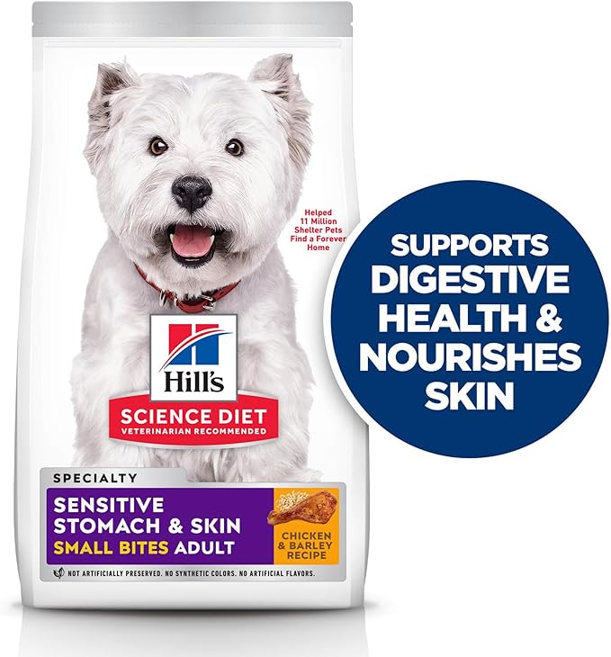 Hill's Science Diet Sensitive Stomach & Skin, Adult 1-6, Stomach & Skin Sensitivity Support, Small Kibble, Dry Dog Food, Chicken Recipe, 15 lb Bag