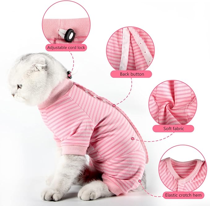 Cat Surgical Recovery Suit Professional for Male Female Dog Abdominal Wounds Cone E-Collar Alternative, Anti-Licking Or Skin Diseases Pet Surgical Recovery Pajama Suit, Soft Fabric Onesie for Cats