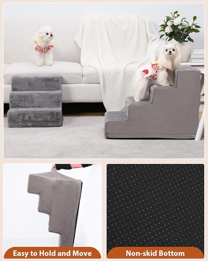 Dog Stairs for Small Dogs，18’’ 4-Step Pet Stairs for High Beds and Couches，Dog Steps with Non-Slip Bottom and High-Density Foam Indoor Outdoor, Grey