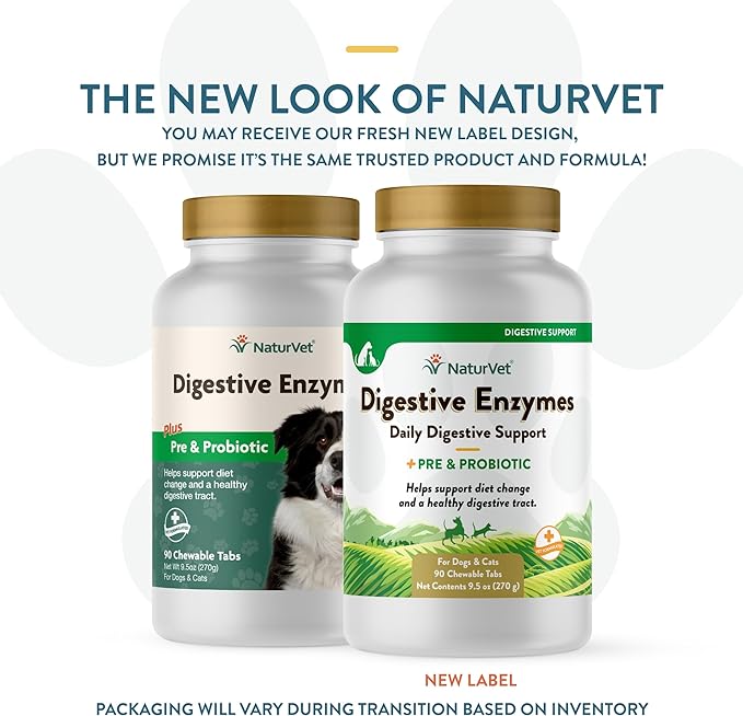 NaturVet Digestive Enzymes Plus Probiotics Supplement for Dogs, Soft Chews, Made in The USA with Globally Source Ingredients 90 Count