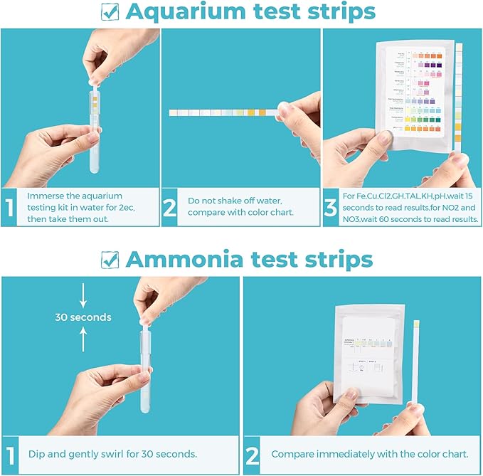 10 in 1 Ammonia Test Kit for Aquarium, 150pcs Aquarium Test Strips, Accurate & Fast Fish Tank Water Testing Kit Suitable for Saltwater and Freshwater, Test Water pH, Nitrite, Nitrate & More