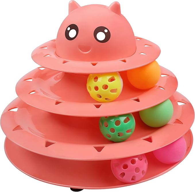 UPSKY Cat Toy Roller 3-Level Turntable Cat Toy Balls with Six Colorful Balls Interactive Kitten Fun Mental Physical Exercise Puzzle Toys.