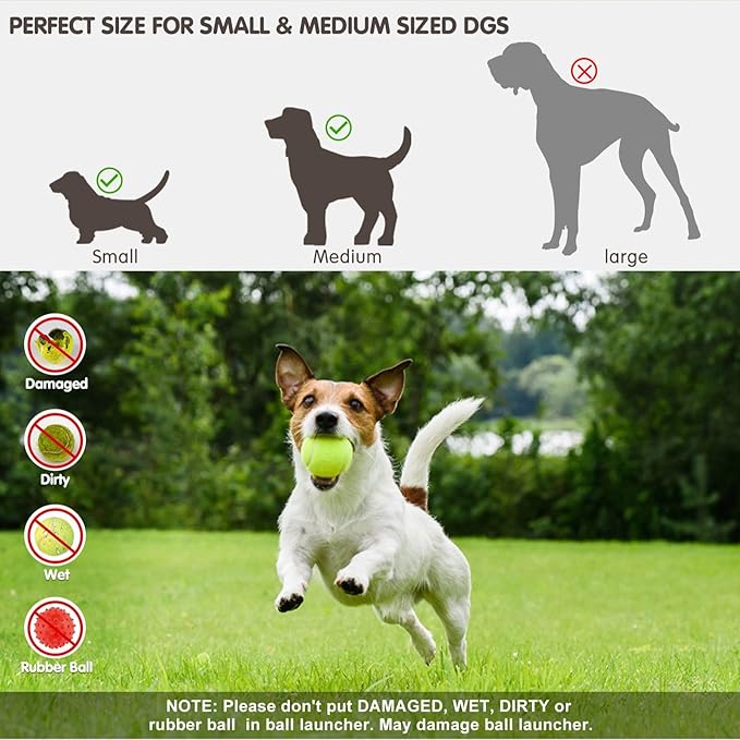 Automatic Ball Launcher for Dogs ，Interactive Dog Ball Thrower Adjustable Distance 10-30ft Tennis Ball Thrower Including 2-inch Small Sized Tennis Balls (Yellow green-12 Balls)