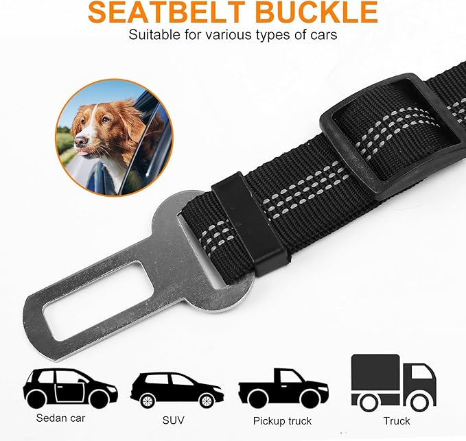 Retractable Dog Car Harness, Adjustable 3-in-1 Pets Car Seat Belt with Elastic Bungee Buffer, Durable Heavy Duty Car Leash Safety Restraint for Dogs