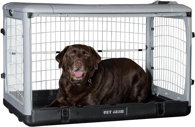 Pet Gear “The Other Door” 4 Door Steel Crate for Dogs/Cats with Removable Tray, Essential Grey, 42 Inch