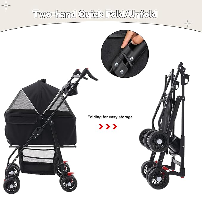 Pet Stroller 3-in-1,Foldable Cat Dog Strollers for Medium Dogs 20KG,Pet Travel Dog Stroller Pushchair with Detachable Carrier Car Seat