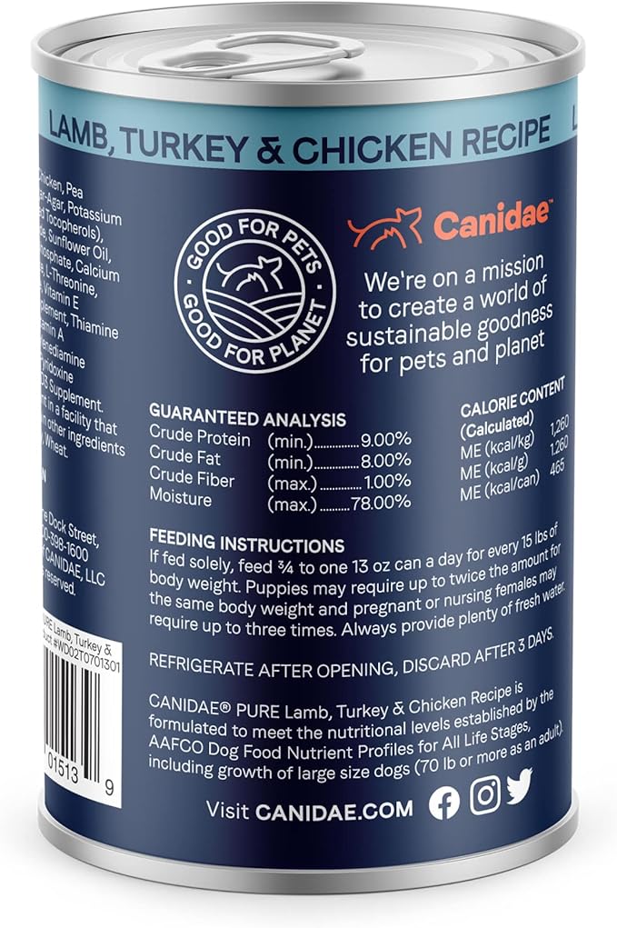 CANIDAE® PURE Lamb, Turkey & Chicken Recipe Dog Wet,13 oz (Pack of 12) (Packaging May Vary)