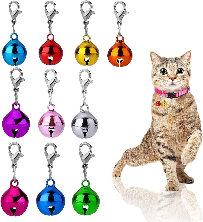 10 Pcs Cat Dog Collar Bells, Jingle Bell for Cat Collar,Dog Collar Charms,Colourful Pet Small Bells with Clasps Collar Accessories,Festival Party DIY Crafts Decoration