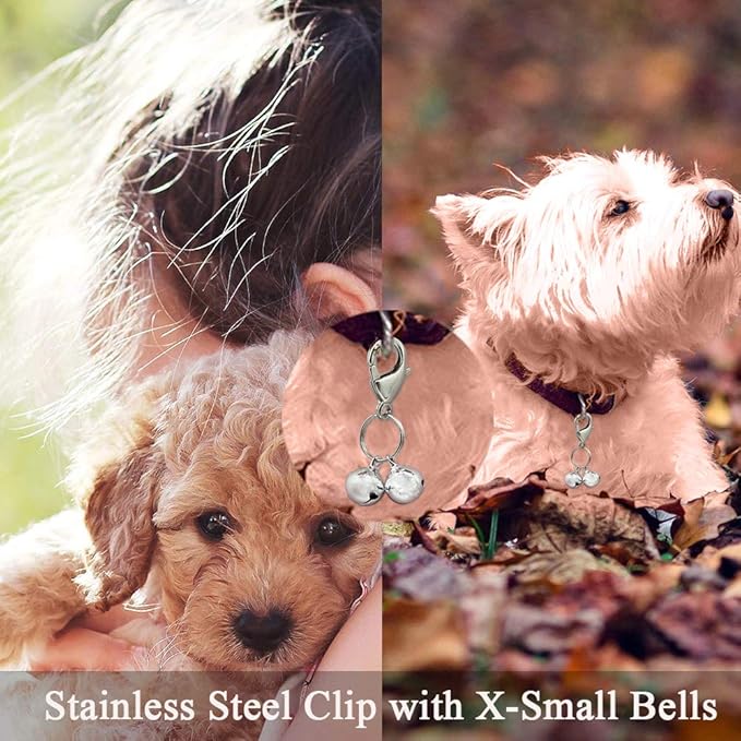 4 Sets Cat Bell for Dog Collar Charm Training Pet Pendant Accessories with 2 Pack Stainless Steel Dog Tag Clips(2 X-Small Silver)