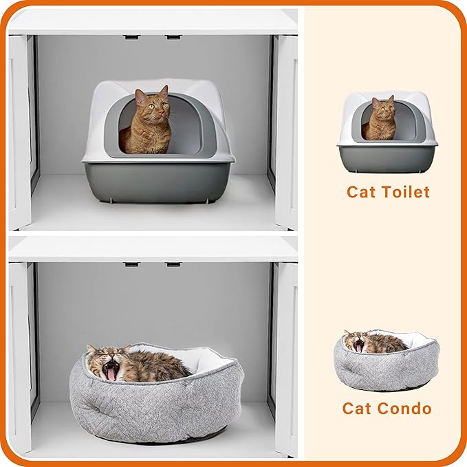 Dwanton Litter Box Enclosure, Cat Litter Box Furniture Hidden, Reversible Entrance Can Be on Left or Right Side, Wooden Cat Washroom Indoor, Fit Most of Litter Box, White