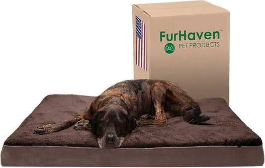 Furhaven Cooling Gel Dog Bed for Large Dogs w/ Removable Washable Cover, For Dogs Up to 125 lbs - Terry & Suede Mattress - Espresso, Jumbo Plus/XXL