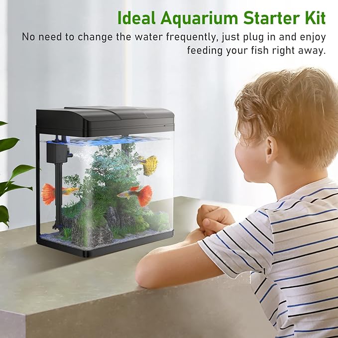 Fish Tank, 1.7 Gallon Glass Aquarium with Air Pump & LED Light & Filter, Small Fish Tank for Betta Fish Starter Kit (Black)