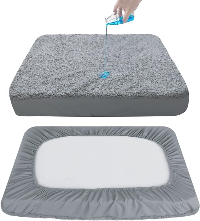 Dog Bed Covers Soft Plush Replacement Washable, Waterproof Dog Bed Liner Grey, Dog Mattress Cover, Pet Bed Cover 30x20 Inches, for Dog/Cat, Cover Only