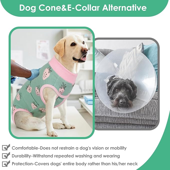 AOFITEE Dog Recovery Suit, Dog Surgical Recovery Suit for Female Dogs Male Dogs, Cozy Dog Onesie for Surgery, Cone E-Collar Alternative, Anti Licking Dog Surgical Shirt with Pee Hole, Strawberry L