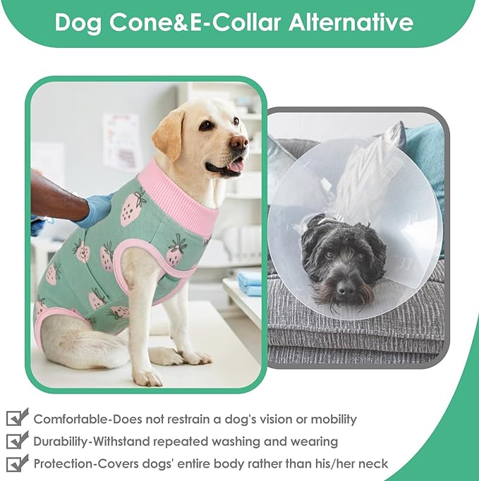 AOFITEE Dog Recovery Suit, Dog Surgical Recovery Suit for Female Dogs Male Dogs, Cozy Dog Onesie for Surgery, Cone E-Collar Alternative, Anti Licking Dog Surgical Shirt with Pee Hole, Strawberry 2XL