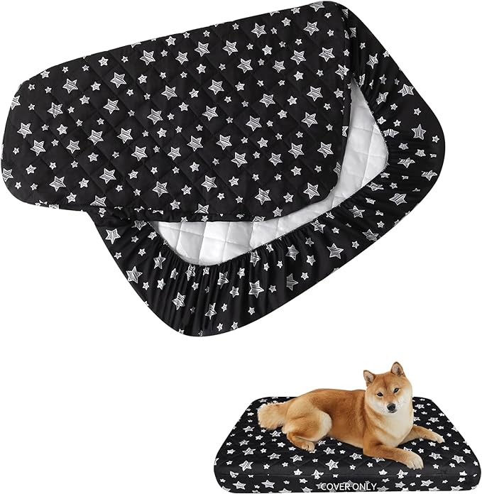 Dog Bed Covers Replacement Washable Pet Hair Easy to Remove, Waterproof Dog Bed Covers Noiseless Quilted, Pet Bed Cover Lovely Black Star Print, Puppy Bed Cover 27x36 Inches, for Dog/ Cat, Cover Only