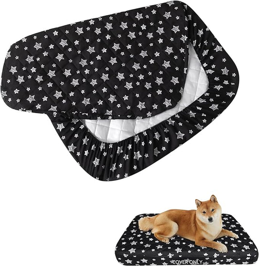 Dog Bed Covers Replacement Washable Pet Hair Easy to Remove, Waterproof Dog Bed Covers Noiseless Quilted, Pet Bed Cover Lovely Black Star Print, Puppy Bed Cover 27x36 Inches, for Dog/ Cat, Cover Only