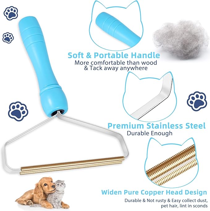 Pet Hair Remover for Couch, Lint Remover, Dog Hair Remover for Clothes, Cleaner Pro Pet Hair Remover, Lint Shaver, Cat Hair Remover for Furniture, Carpet Rake Scraper (1PCS-SkyBlue)