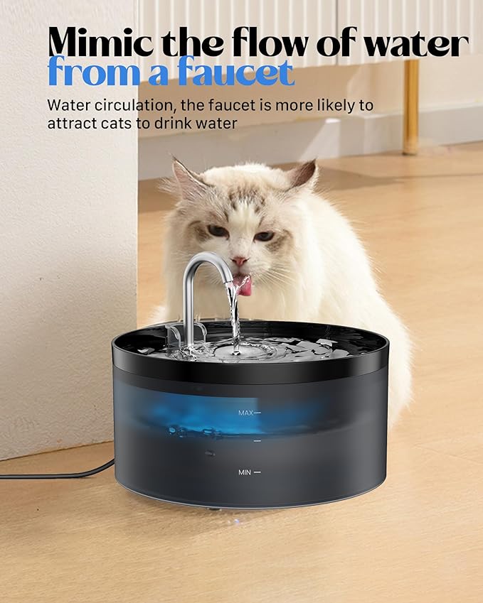 Cat Water Fountain, 3.2L Cat Fountain for Cats, Super Quiet Water Pump, Filters Hair, Easy Disassembly, 6 Filters + 3 Foam Filters