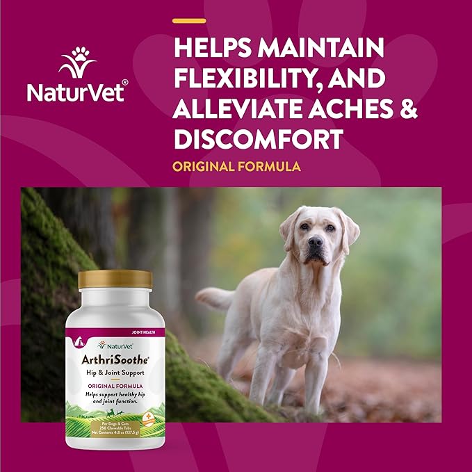 NaturVet ArthriSoothe Hip & Joint Formula Pet Supplement for Dogs & Cats – Includes Glucosamine, MSM, Chondroitin, Boswellia, Green Lipped Mussel – Supports HIPS, Joints – 250 Ct.