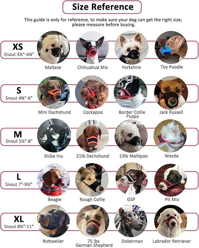 LUCKYPAW Dog Muzzle Anti Biting Barking and Chewing with Comfortable Mesh Soft Fabric and Adjustable Strap, Suitable for Small, Medium and Large Dogs(Red Trim,XL)