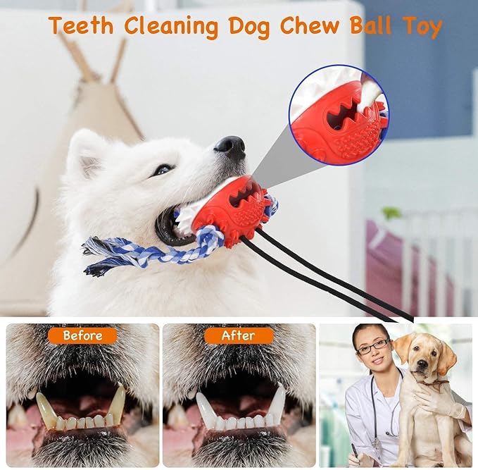 Suction Cup Dog Toy for Aggressive Chewers，Dog Rope Ball Interactive Tug of War Toy, Puppy Tug Toy Squeaky Ball Puzzle Toys for Teeth Cleaning Toys for Small Medium Large Dog