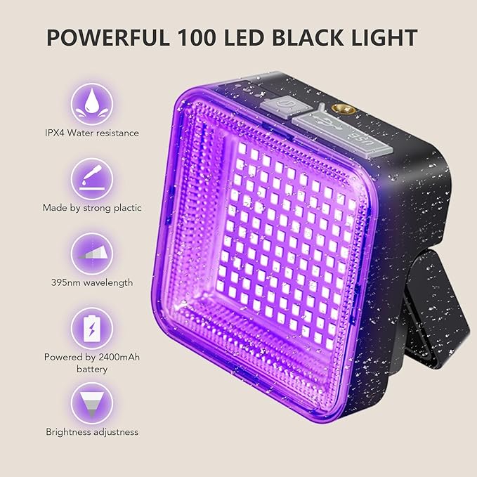 UV Flashlight Black Light 2400 mAh Rechargeable Battery,100 LED 395 nM Ultraviolet Blacklight Pet Urine Detector for Dry Dog/Cat Urine Stains Detection, Bed Bug, Scorpions Finder