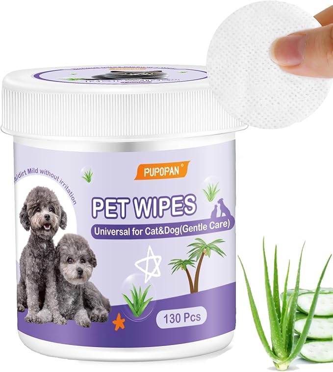 Dog Eye Wipes, 130 Count Universal Cat & Dog Tear Stain Remover Wipes, Hypoallergenic Natural for Pets Eyes Ears Nose