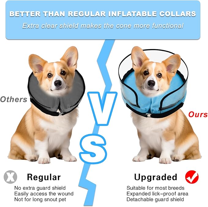 Dog Cone,Dog Surgery Collar,Dog Cones for Small Medium Large Dogs,Inflatable Cone for Dogs,Dog Cone Collar, Does not Impede Vision Dog Recovery Collar(M Plus Blue)