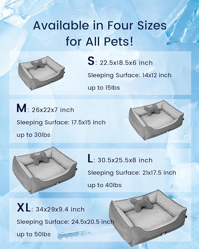 ZonLi Cooling Dog Bed, Dog Bed for Large Dogs, Dog Cooling Bed with Bolsters Waterproof, for Dogs Up to 40 lbs, Pet Bed with Washable Cover, Non-Slip Bottom, without Gel, Arctic Grey