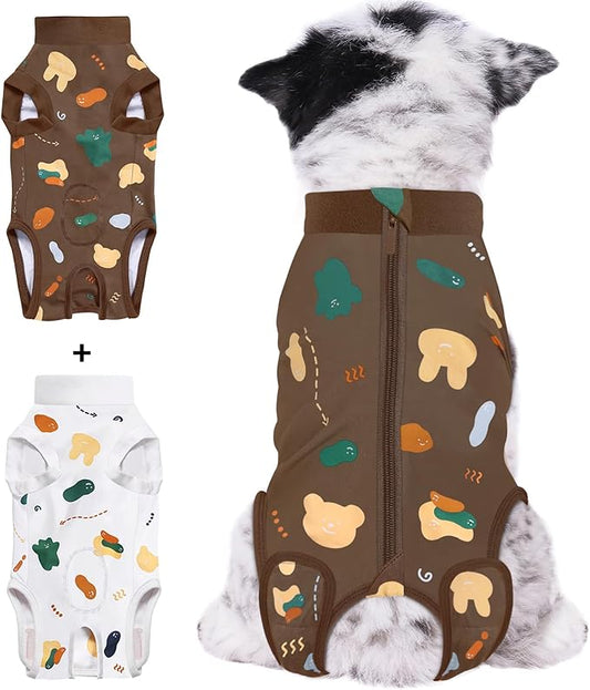 2 Packs Dog Recovery Suit Female Male, Brown Bear + White Bear, M