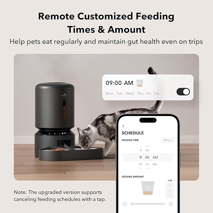 PETLIBRO Automatic Cat Feeder, WiFi Connected, Adjustable Meal Splitter, Fresh Food Storage, Multiple Pet Use, Stainless Steel