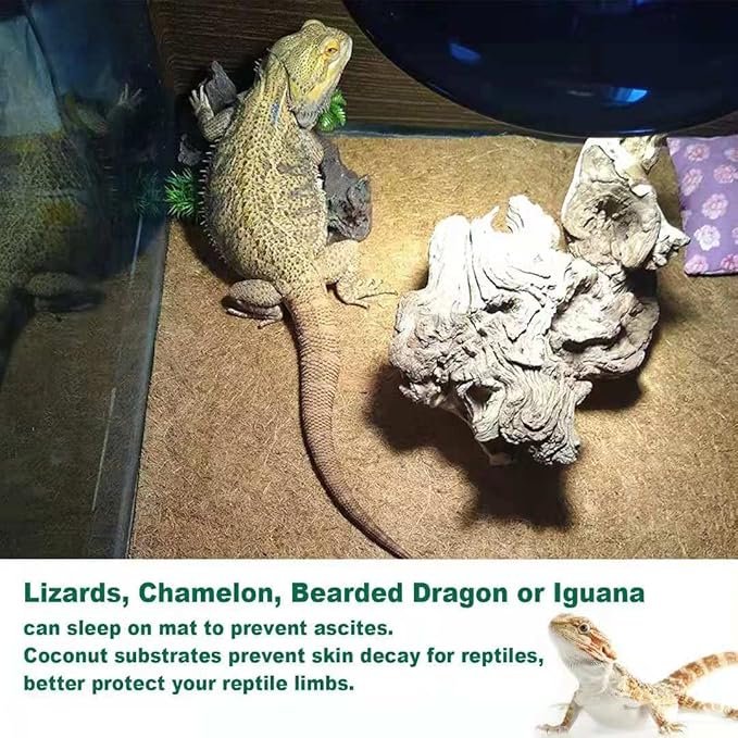 Tortoise Bedding Reptile Carpet Natural Coconut Fiber Mat 36" x 18" Carpet for Bearded Dragon 2 Pack Terrarium Carpet Terrarium Liner for Pet Lizard, Chameleon, Bearded Dragon, Iguana, Tortoise