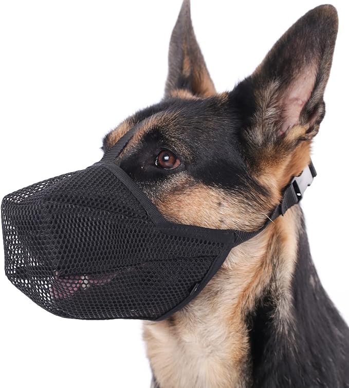 Mayerzon Dog Muzzle, Soft Mesh Muzzle for Small Medium Large Dogs, Adjustable Puppy Muzzles for Scavenging Biting Licking and Chewing, Allows Panting and Drinking