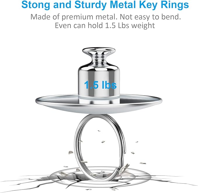 Split Key Ring Circle Assorted, Round Keyring Durable 5 Sizes (1/2 inch, 3/4 inch,1 inch, 1.25 inch, 1.38 inch)
