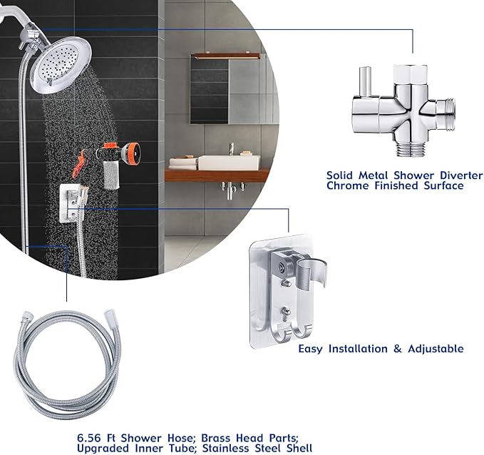 Dog Shower Attachment Water Hose Nozzle Sprayer Set with Metal 3-Way Shower Diverter & 6.6 Ft Long Hose for Bathroom Shower Arm Easy Indoor Outdoor Pet Pup Dog Washer Hose attachment
