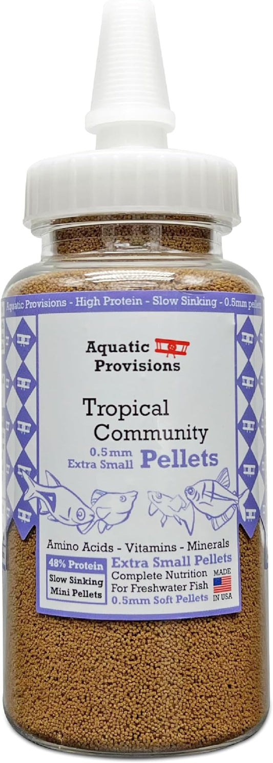 Extra Small Fish Food Pellets 3.17 oz, Sinking 0.5mm Size, High Protein, for Tropical Community Aquariums