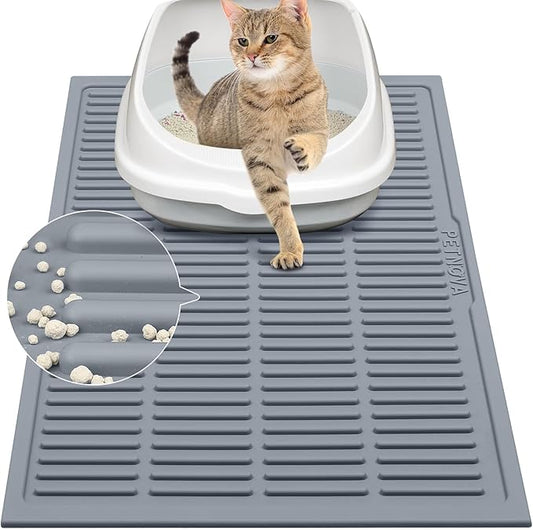 Rubber Cat Litter Mat: Waterproof Kitty Litter Trapping Mat - Easy Clean Cat Litter Catcher Mat (24" x 15")