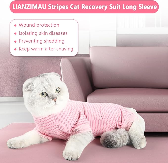 Cat Surgical Recovery Suit Professional for Male Female Dog Abdominal Wounds Cone E-Collar Alternative, Anti-Licking Or Skin Diseases Pet Surgical Recovery Pajama Suit, Soft Fabric Onesie for Cats