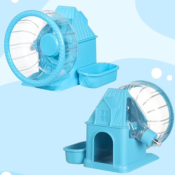 HOMBYS 4-in-1 Hamster Wheel, Hamster House and Hideouts with Food Bowl and Water Bottle, Multifunctional Quite Running Spinner Wheel Accessories