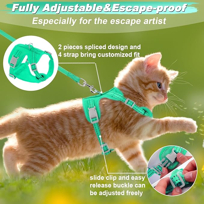 Supet Cat Harness and Leash Set for Small to Large Cats Adjustable Cat Vest Harness with Reflective Trim Universal Cat Leash and Harness for Cats/Puppies Outdoor Walking