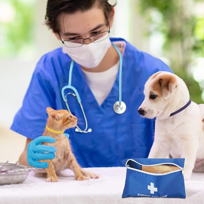 48 Pcs Puppy Kitten Whelping Kit Include 4 Puppy Feeding Tube, 6 Record Keeping Charts, 15 Puppy Whelping Collars, 15 Cord Clamps, 2 Gloves, Bulb Aspirator, Syringe, Bottle, Scissors, Stethoscope, Bag